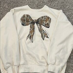 Simply Southern Cream Sweater with Brown Bow Design